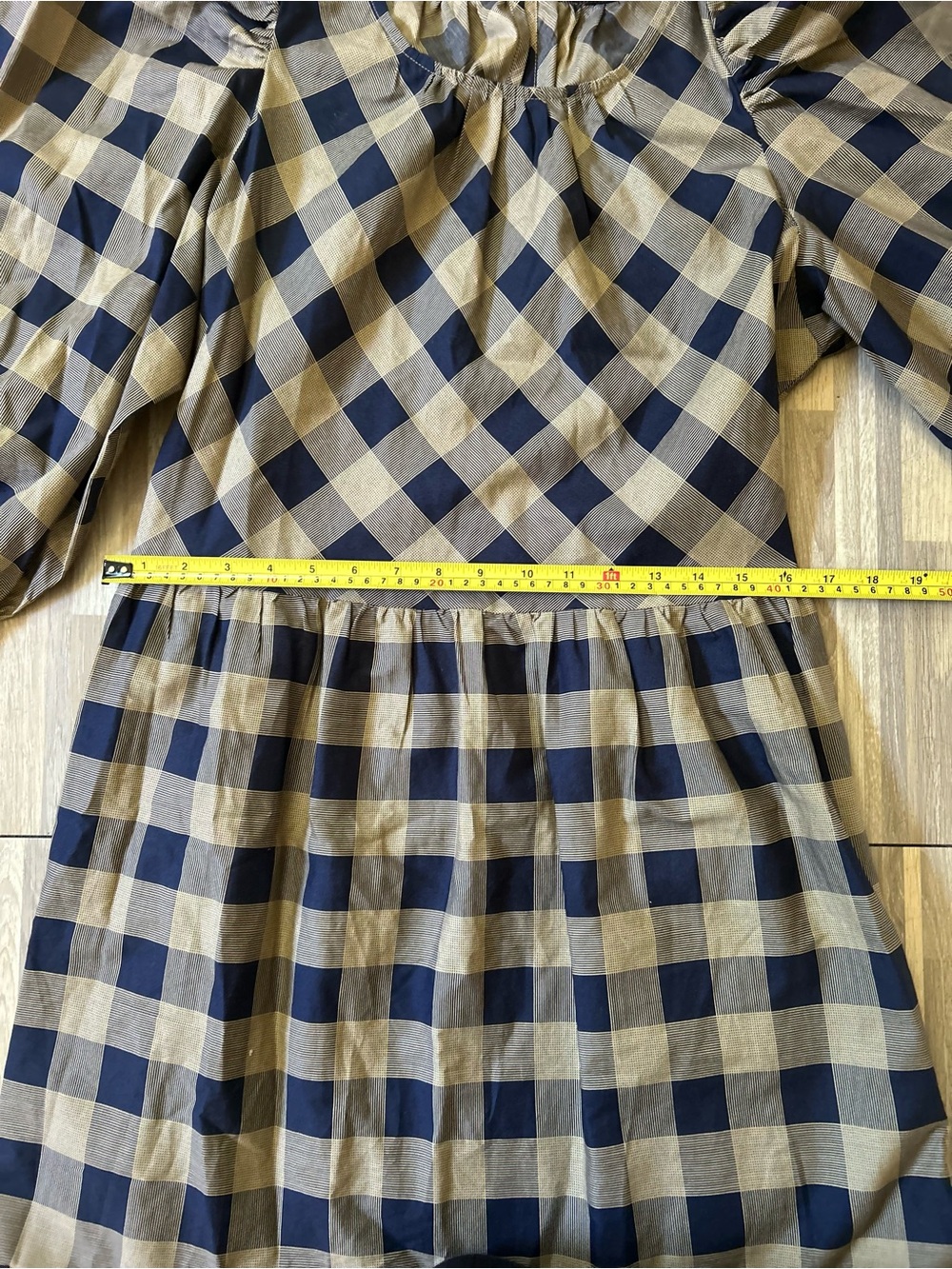 Summersalt Buffalo Plaid Tiered Midi Dress in Navy and Tan 100% Cotton Size Med - Picture 4 of 12